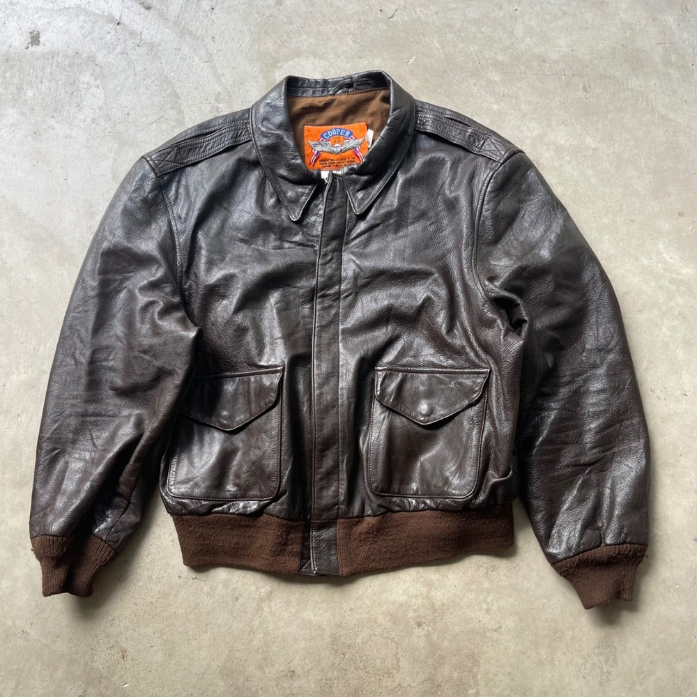 Vintage Cooper Type A-2 Goatskin Leather Bomber Flight Jacket Brown Mens 50R